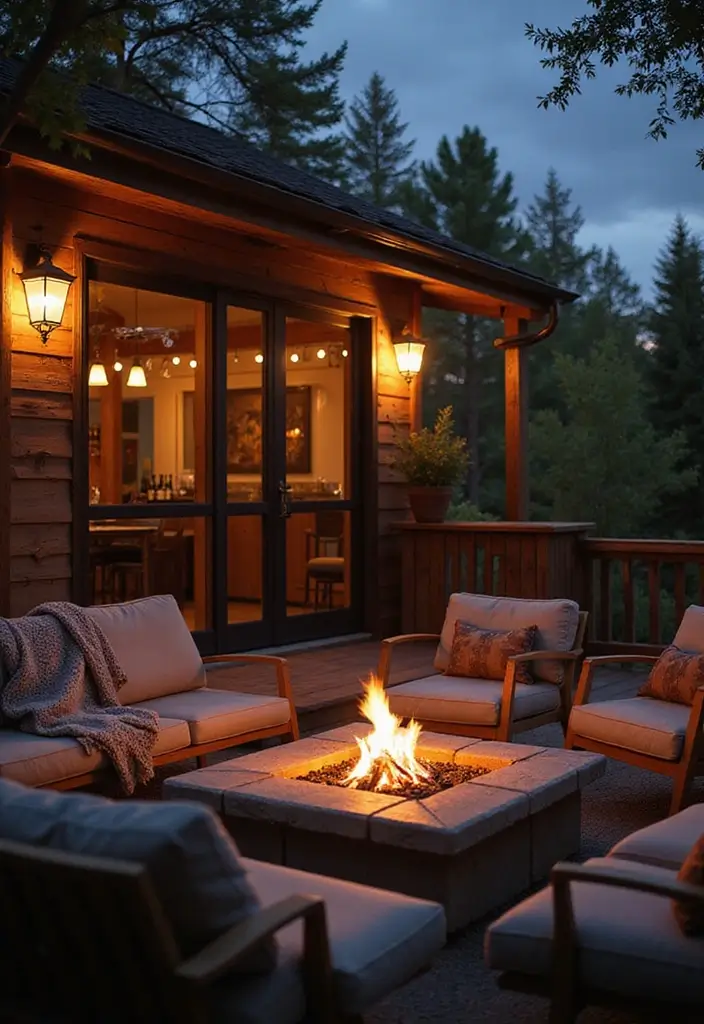 28 Balcony Bar Ideas Perfect for Relaxing Nights at Home 5 28 Balcony Bar Ideas Perfect for Relaxing Nights at Home - 5. Cozy Fire Pit Bar
