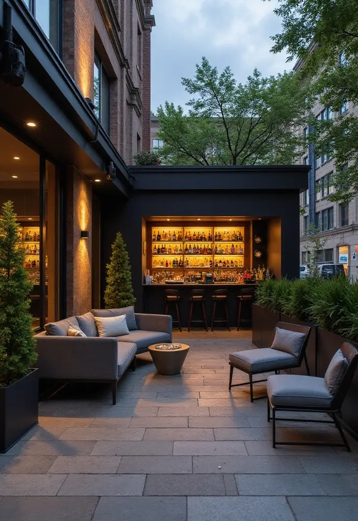 28 Balcony Bar Ideas Perfect for Relaxing Nights at Home 6 28 Balcony Bar Ideas Perfect for Relaxing Nights at Home - 6. Urban Chic Bar Setup