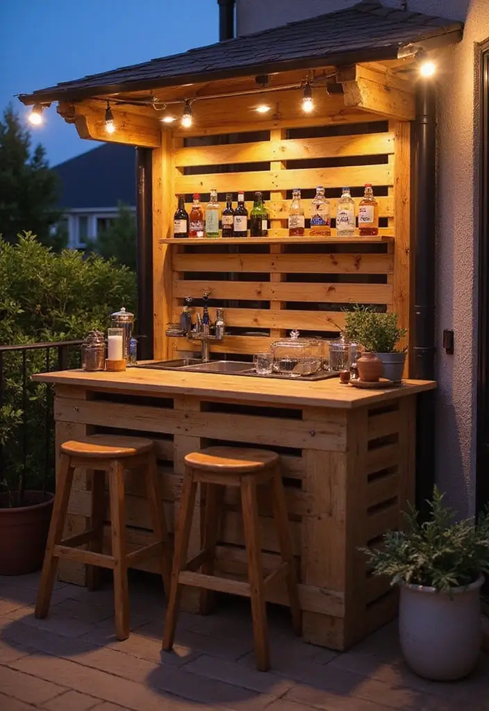 28 Balcony Bar Ideas Perfect for Relaxing Nights at Home 7 28 Balcony Bar Ideas Perfect for Relaxing Nights at Home - 7. DIY Pallet Bar