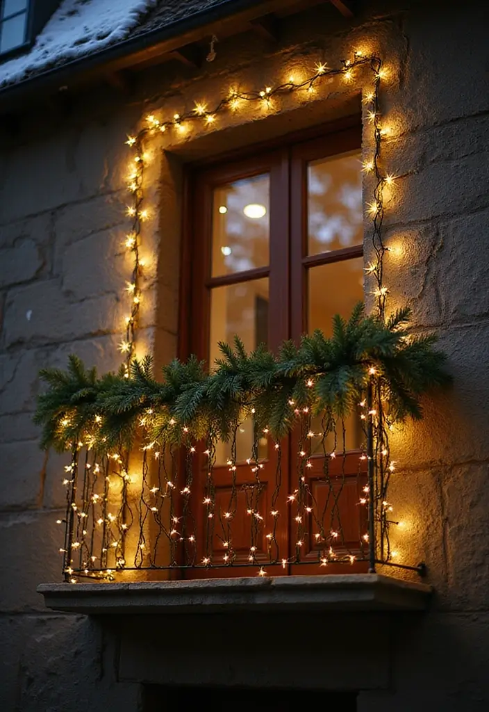 28 Balcony Christmas Decor Ideas That Spread Holiday Cheer - 1. Twinkling Fairy Lights