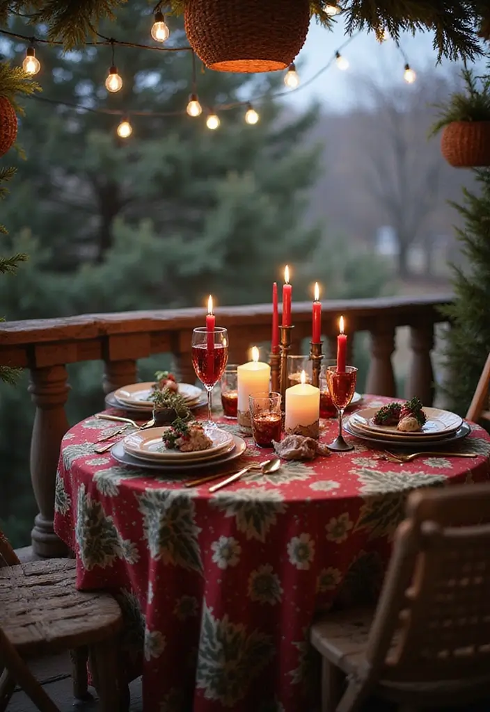 28 Balcony Christmas Decor Ideas That Spread Holiday Cheer - 10. Outdoor Christmas Table Setting