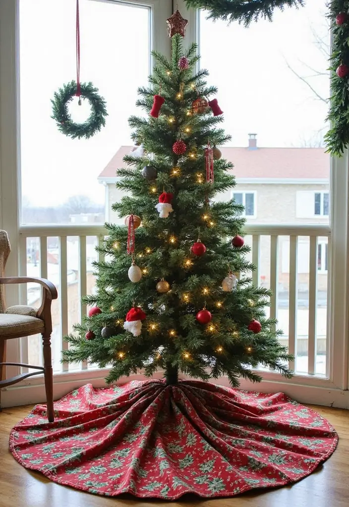 28 Balcony Christmas Decor Ideas That Spread Holiday Cheer - 14. DIY Christmas Tree Skirt