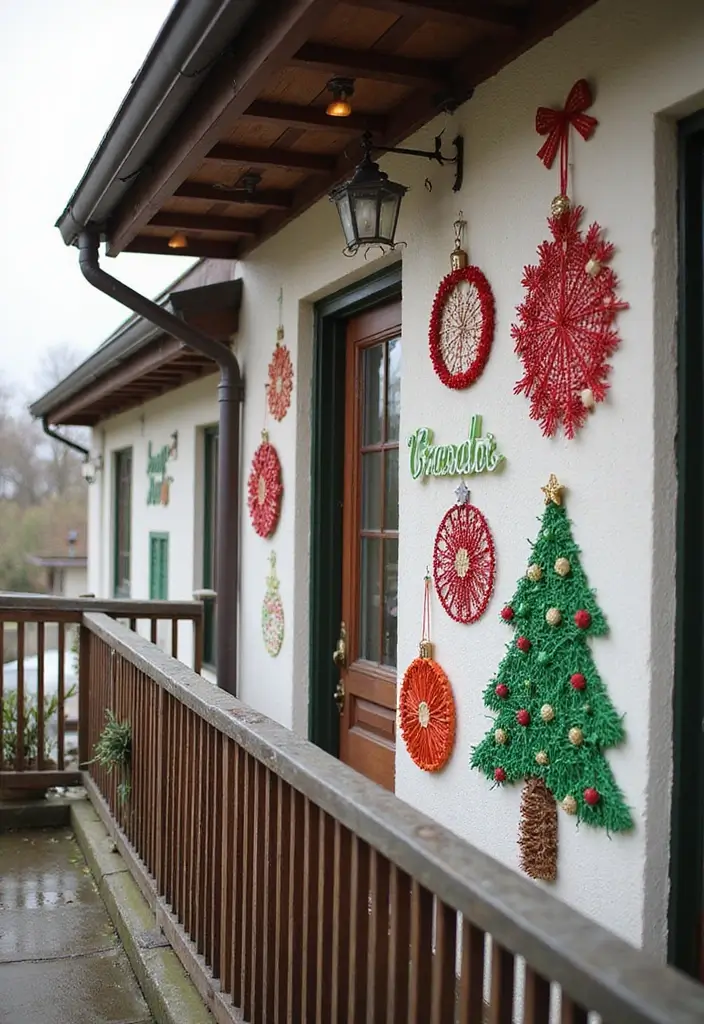 28 Balcony Christmas Decor Ideas That Spread Holiday Cheer - 17. Christmas-Themed String Art