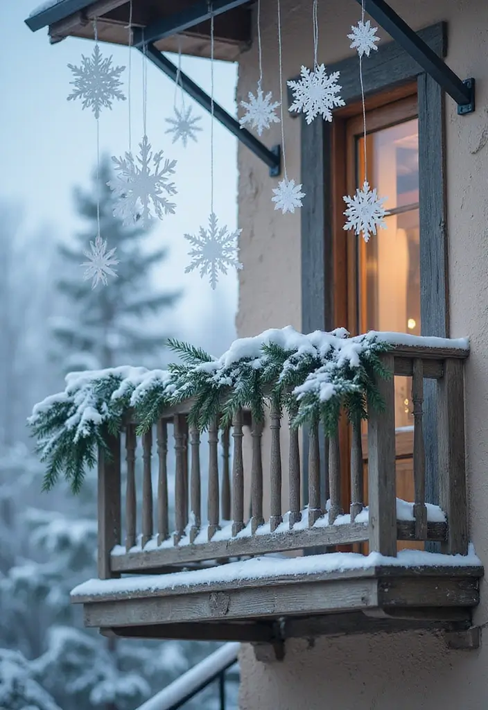 28 Balcony Christmas Decor Ideas That Spread Holiday Cheer - 20. Snowflake Decorations