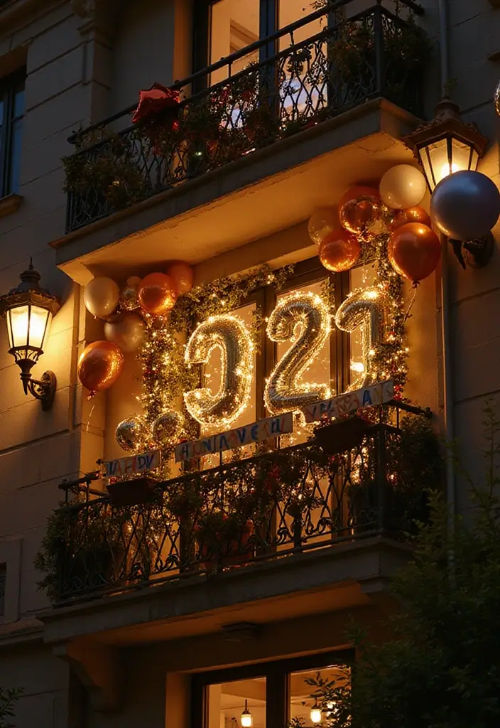28 Balcony Christmas Decor Ideas That Spread Holiday Cheer - 28. New Year’s Countdown Decor
