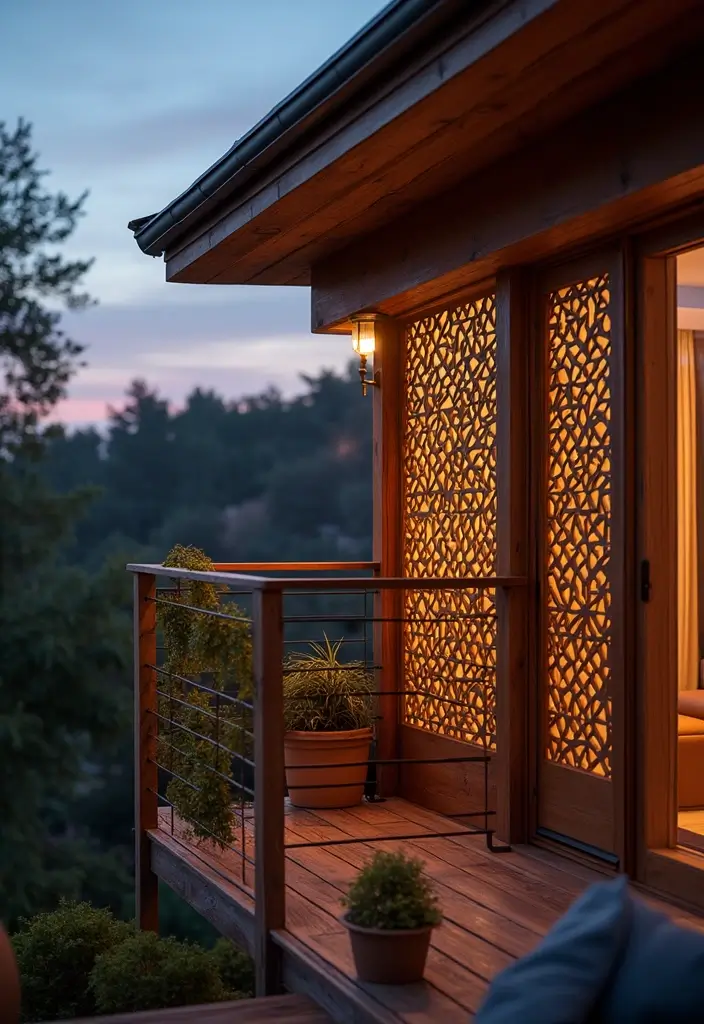 28 Balcony Divider Ideas That Add Privacy in Style - 7. Wooden Privacy Screens with Cut-Out Designs