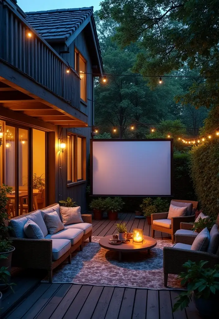 28 Balcony with Roof Ideas That Extend Outdoor Living - 10. Outdoor Movie Lounge