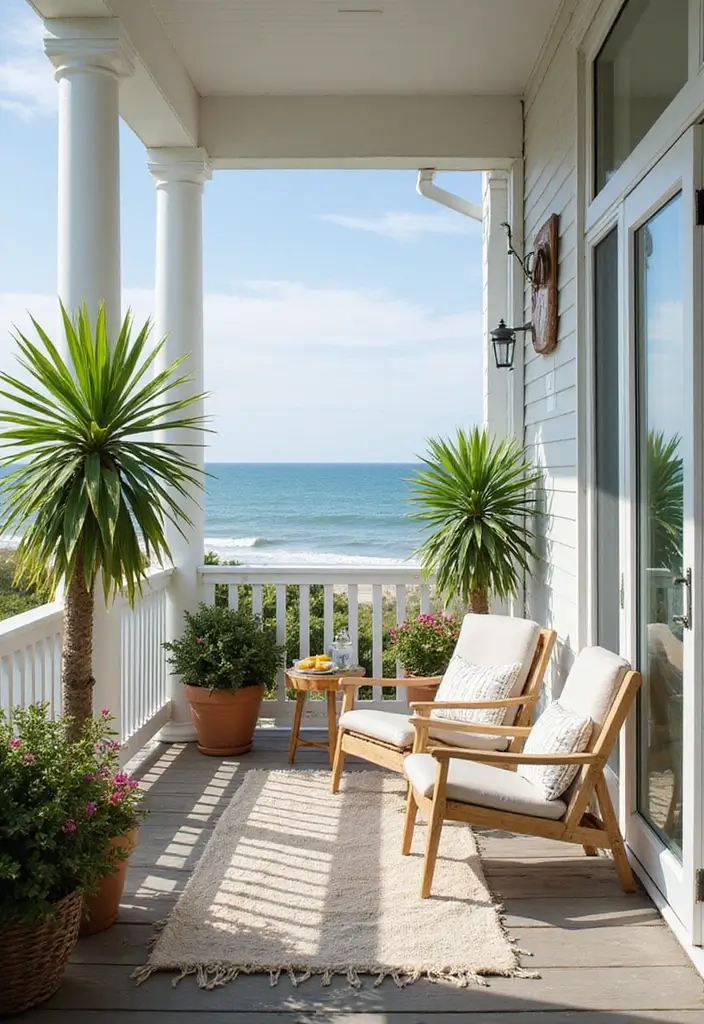 28 Balcony with Roof Ideas That Extend Outdoor Living - 11. Coastal Escape