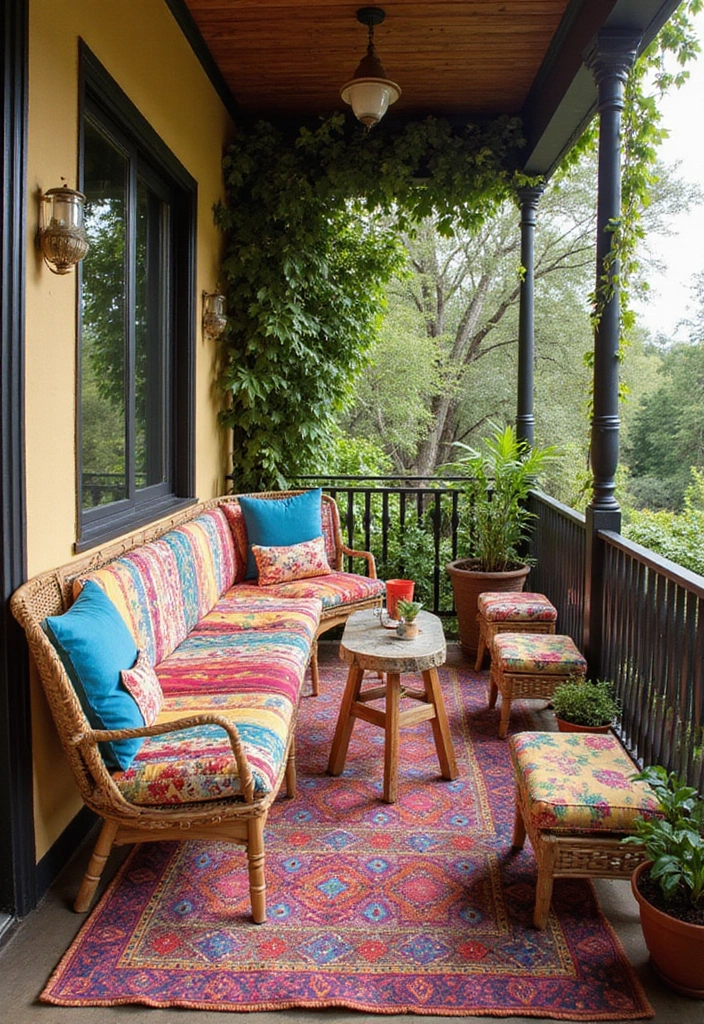 28 Balcony with Roof Ideas That Extend Outdoor Living - 12. Colorful Patchwork