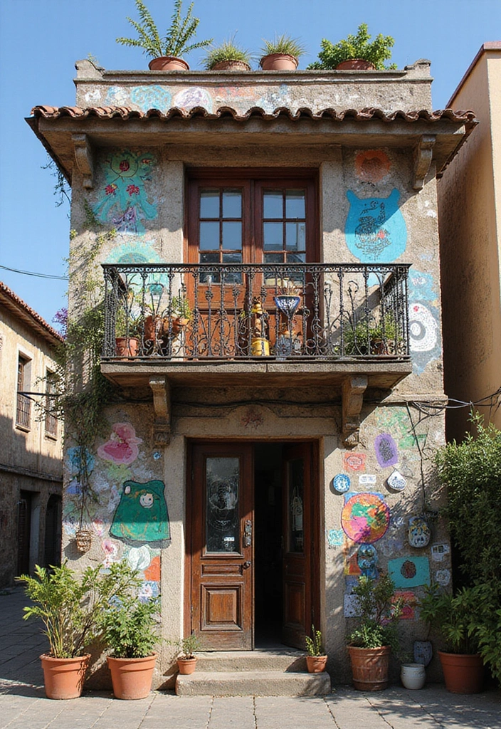 28 Balcony with Roof Ideas That Extend Outdoor Living - 15. Artistic Gallery Balcony