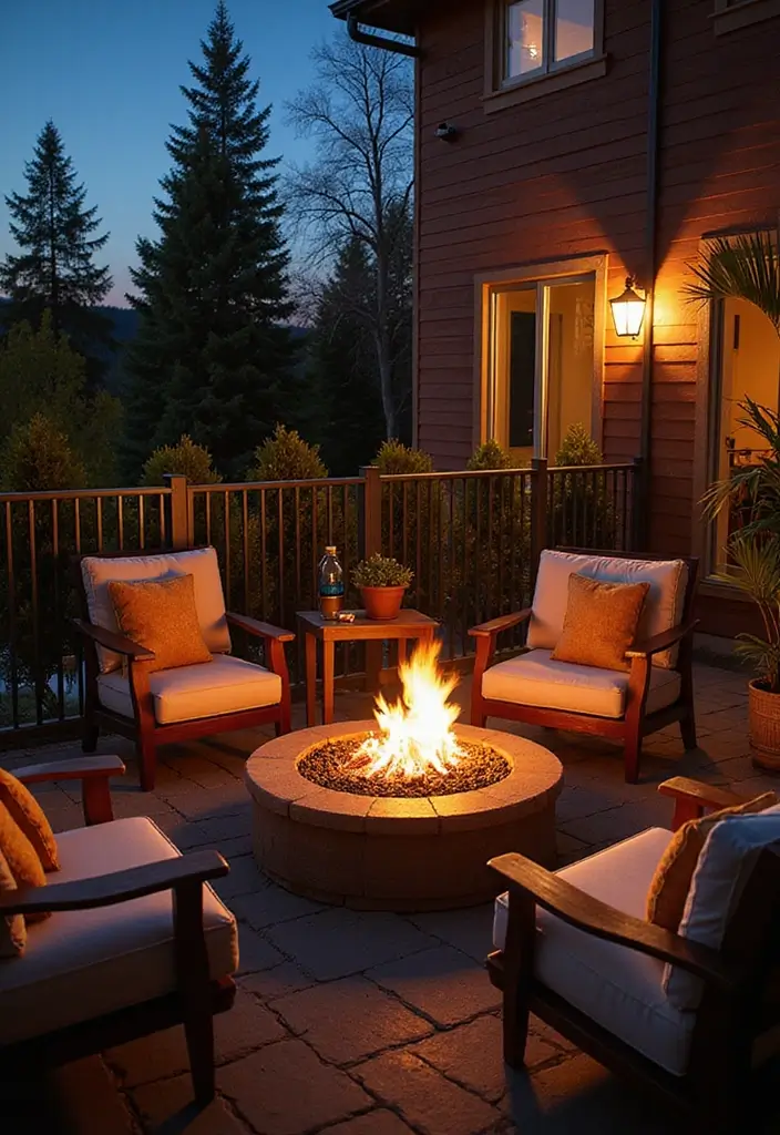 28 Balcony with Roof Ideas That Extend Outdoor Living - 16. Cozy Fire Pit Balcony