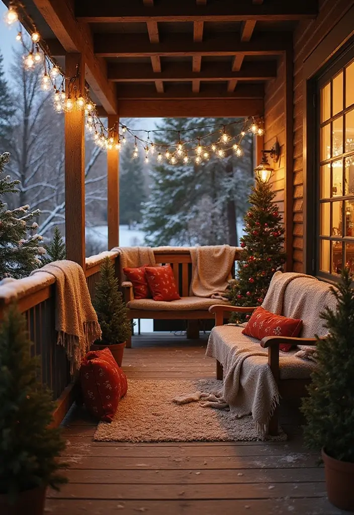 28 Balcony with Roof Ideas That Extend Outdoor Living - 20. Winter Wonderland Balcony