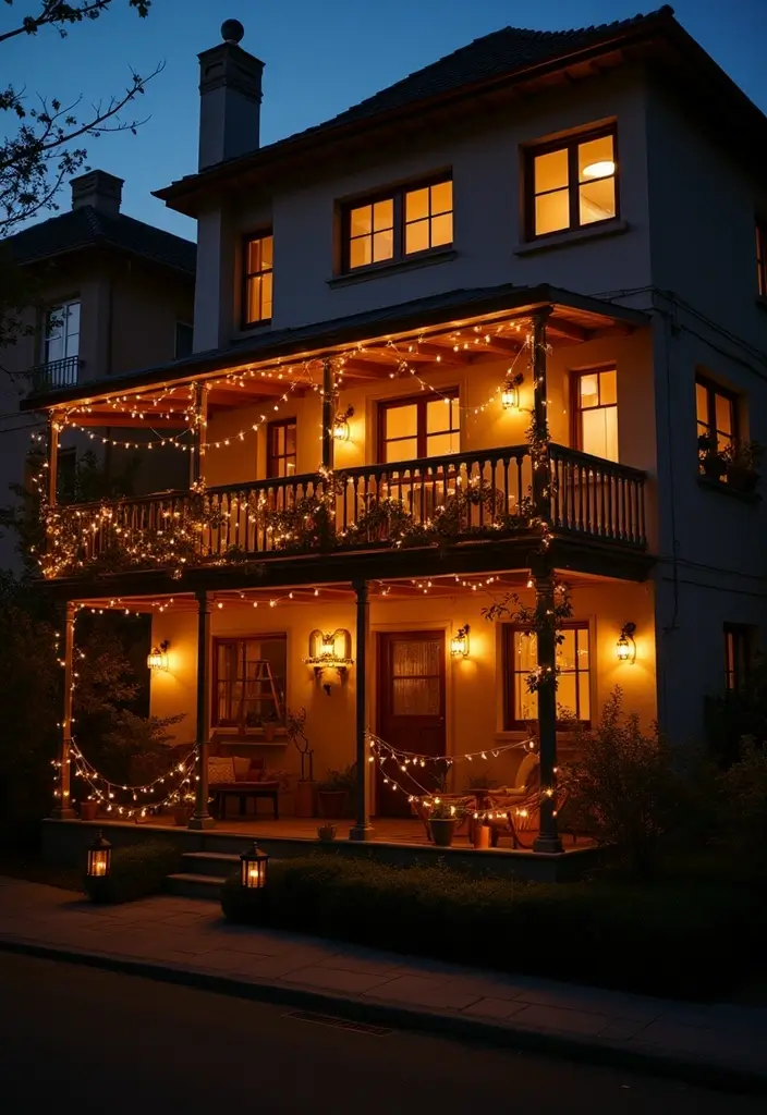 28 Balcony with Roof Ideas That Extend Outdoor Living - 26. Creative Lighting Solutions
