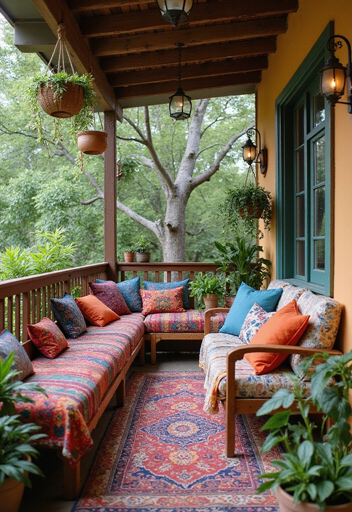 28 Balcony with Roof Ideas That Extend Outdoor Living - 7. Bohemian Vibes