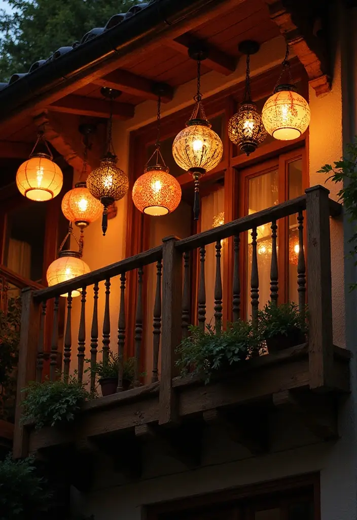 28 Bloxburg Balcony Ideas That Gamers Are Obsessed With - 23. Hanging Lanterns