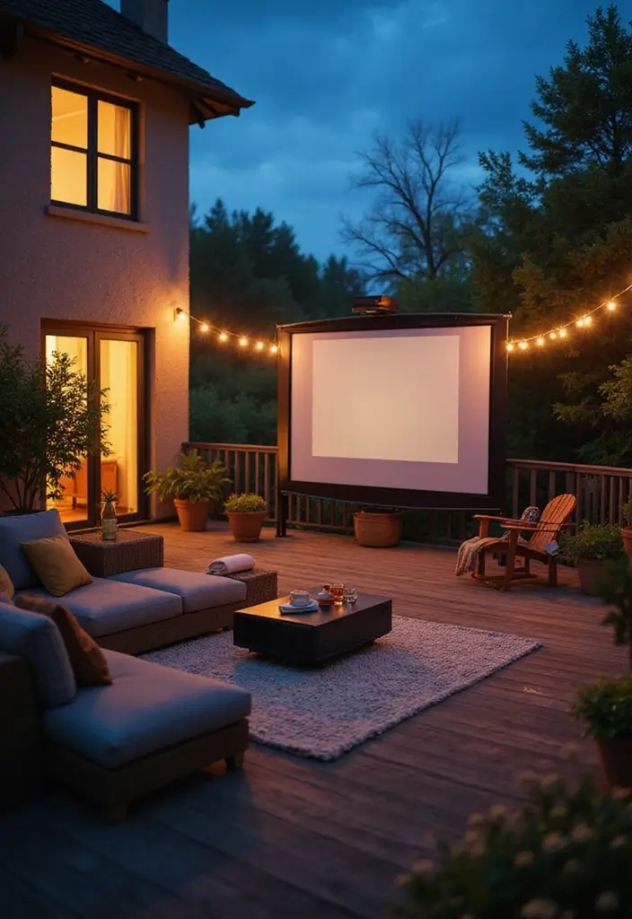 28 Bloxburg Balcony Ideas That Gamers Are Obsessed With - 6. Movie Night Setup