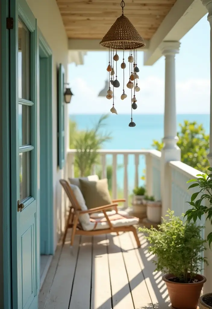 28 Coastal Balcony Ideas That Bring the Ocean Vibes Home - 16. Wind Chimes