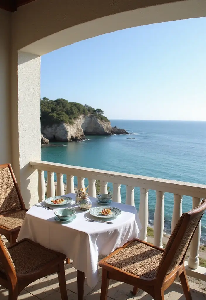 28 Coastal Balcony Ideas That Bring the Ocean Vibes Home - 18. Seaside Dining
