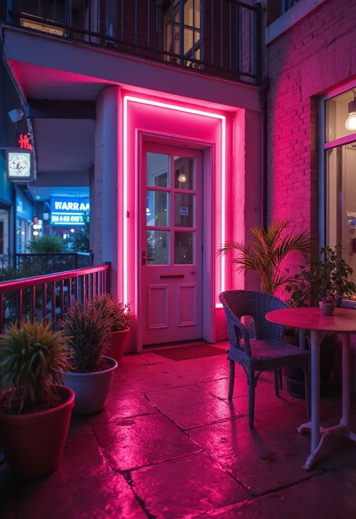 28 Modern Balcony Railing Designs That Look Sleek and Safe 26 28 Modern Balcony Railing Designs That Look Sleek and Safe - 26. Bright Neon Railings
