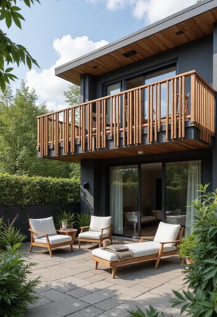 28 Modern Balcony Railing Designs That Look Sleek and Safe 6 28 Modern Balcony Railing Designs That Look Sleek and Safe - 6. Decorative Vertical Slats