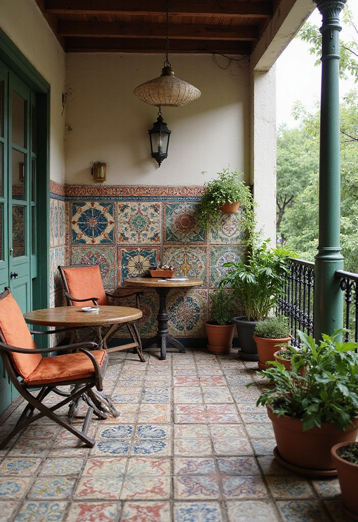 28 Old Balcony Makeover Ideas That Bring Back Life and Charm 6 28 Old Balcony Makeover Ideas That Bring Back Life and Charm - 6. Colorful Tile Accents