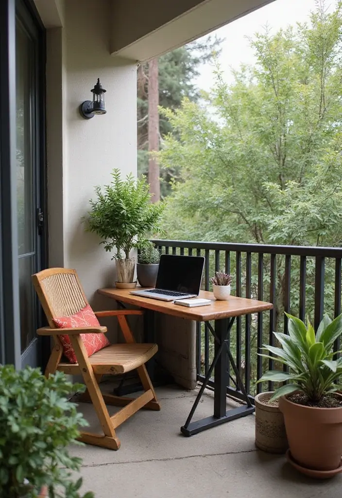 28 Room with Balcony Designs That Make Spaces Feel Bigger - 13. Cozy Work-from-Balcony Space