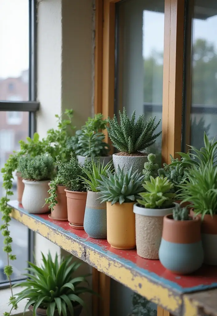 28 Room with Balcony Designs That Make Spaces Feel Bigger - 14. Succulent Display with Unique Planters