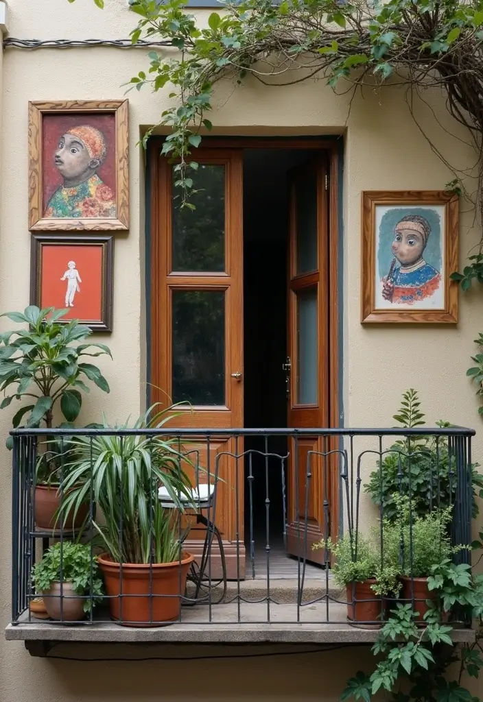 28 Room with Balcony Designs That Make Spaces Feel Bigger - 17. Personalized Art Display