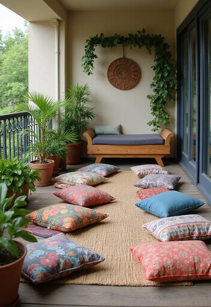 28 Room with Balcony Designs That Make Spaces Feel Bigger - 3. Cozy Nook with Floor Cushions