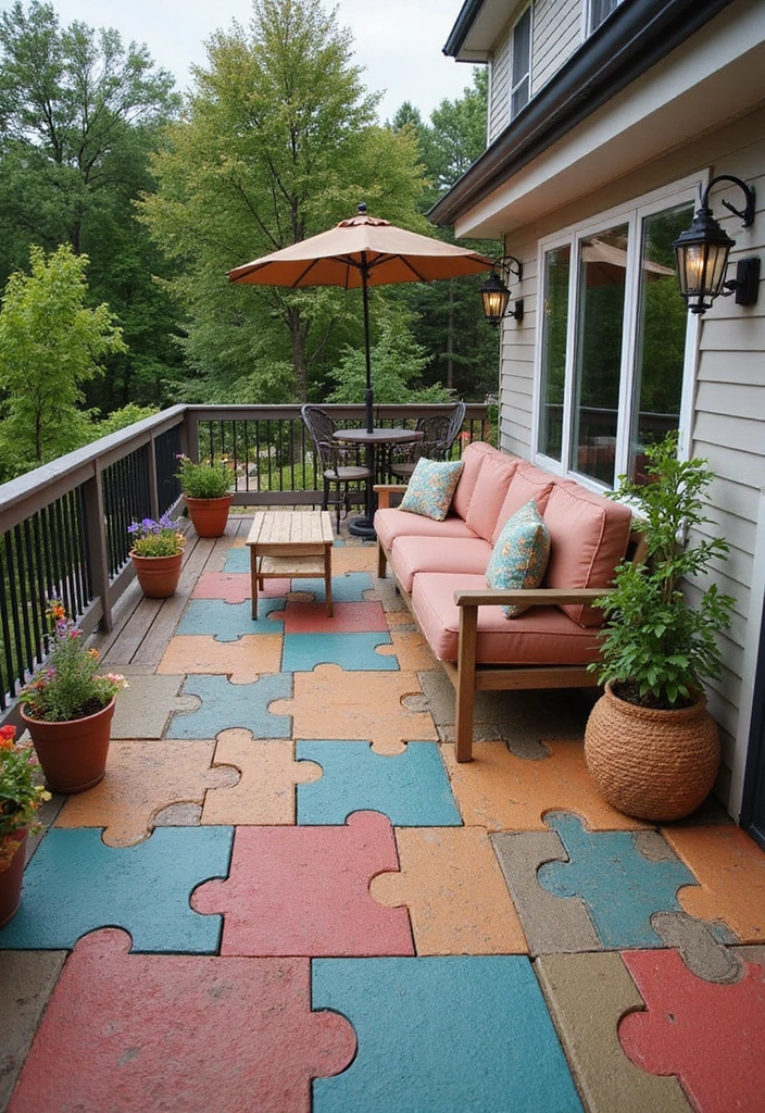 29 Balcony Floor Design Inspirations Guests Will Notice - 14. Colorful Deck Tiles