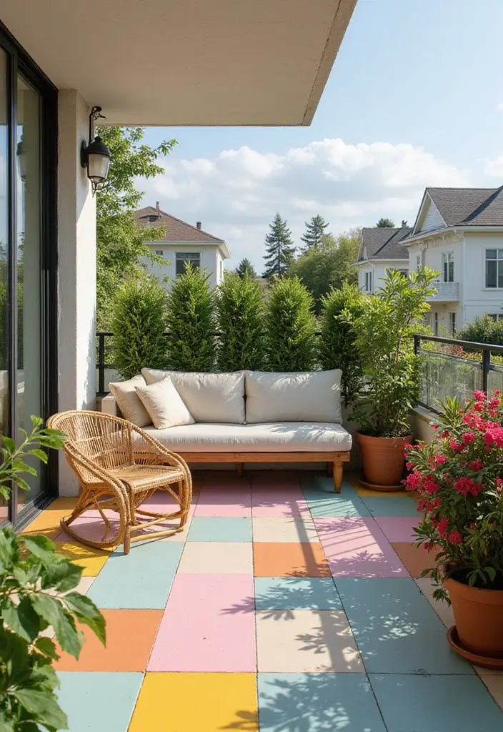 29 Balcony Floor Design Inspirations Guests Will Notice - 21. Color Block Design