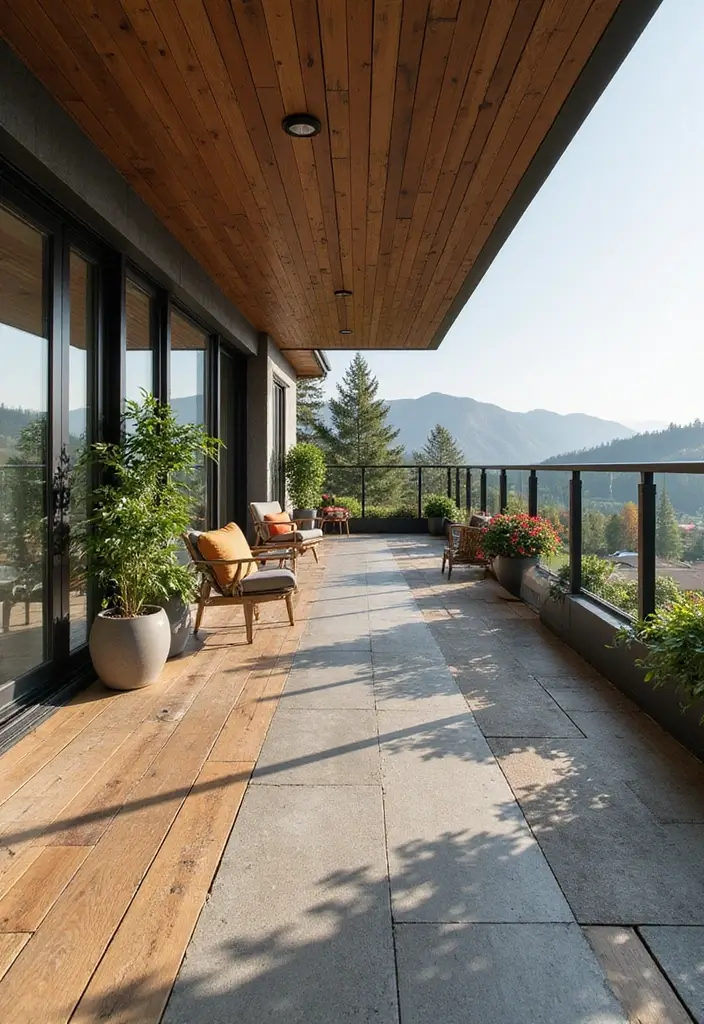 29 Balcony Floor Design Inspirations Guests Will Notice - 24. Mixed Material Design