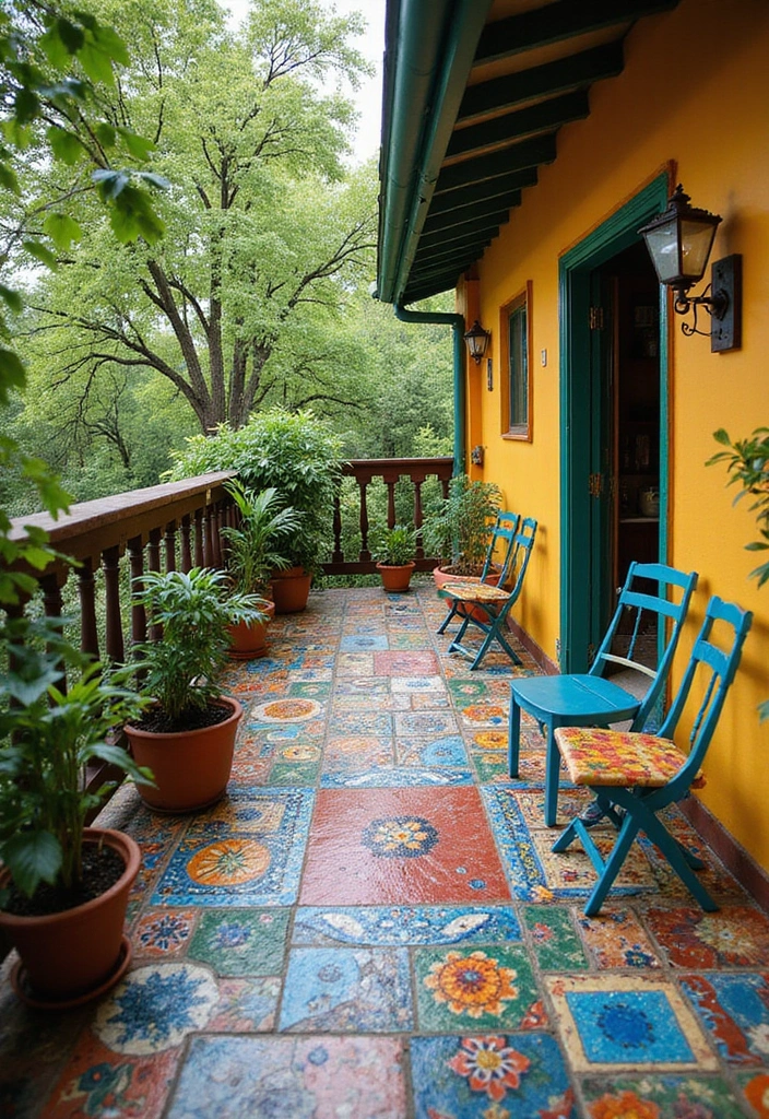 29 Balcony Floor Design Inspirations Guests Will Notice - 27. Artistic Mosaic Floors