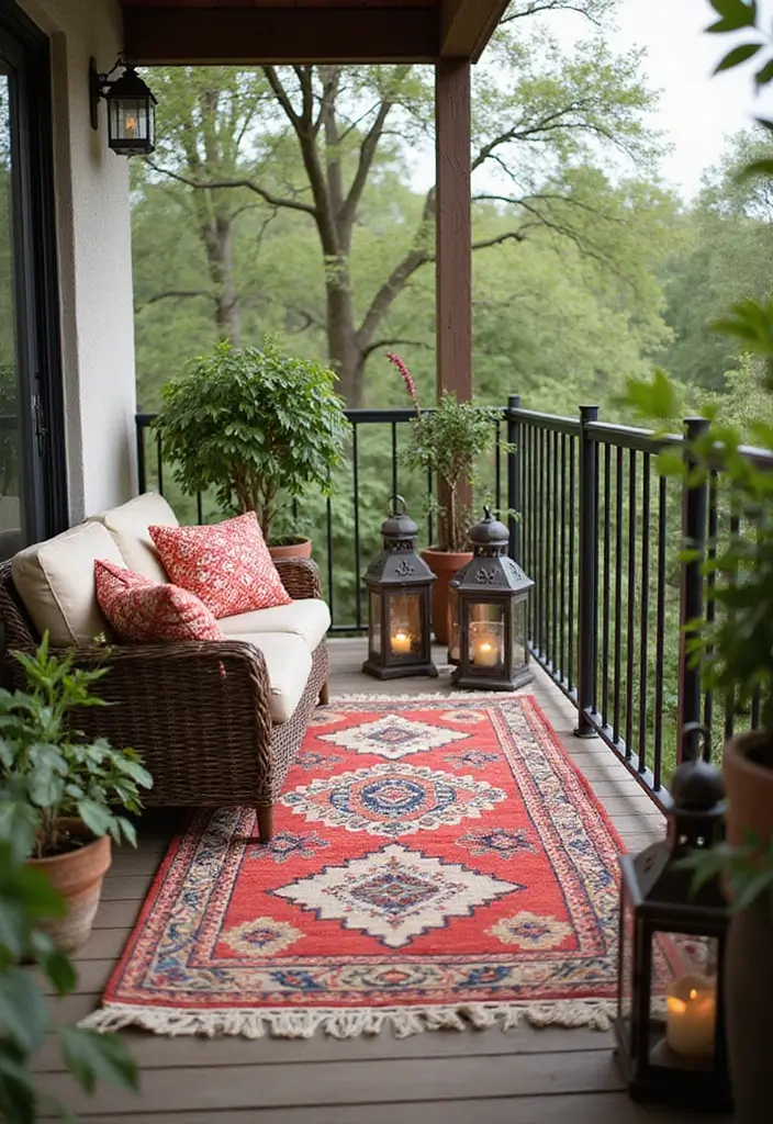 29 Balcony Floor Design Inspirations Guests Will Notice - 4. Outdoor Rugs