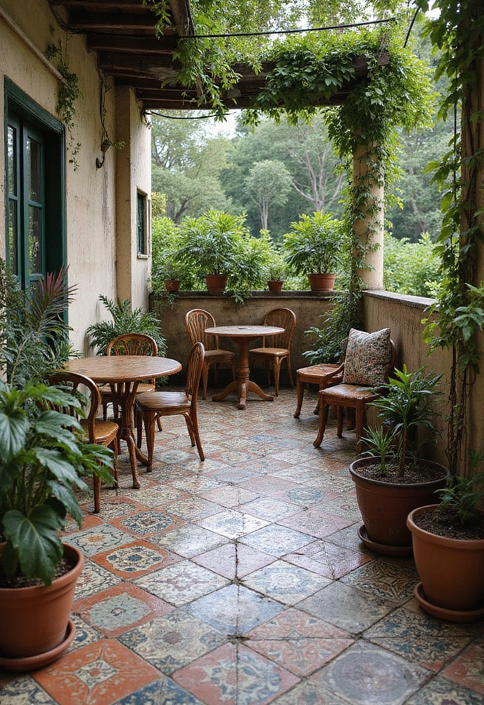 29 Balcony Floor Design Inspirations Guests Will Notice - 8. Vintage Tiles