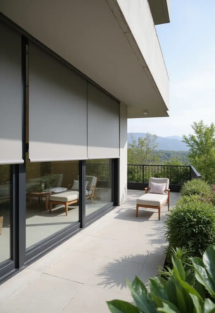29 Balcony Shade Solutions That Keep You Cool and Cozy 10 29 Balcony Shade Solutions That Keep You Cool and Cozy - 10. Outdoor Blinds for Streamlined Elegance