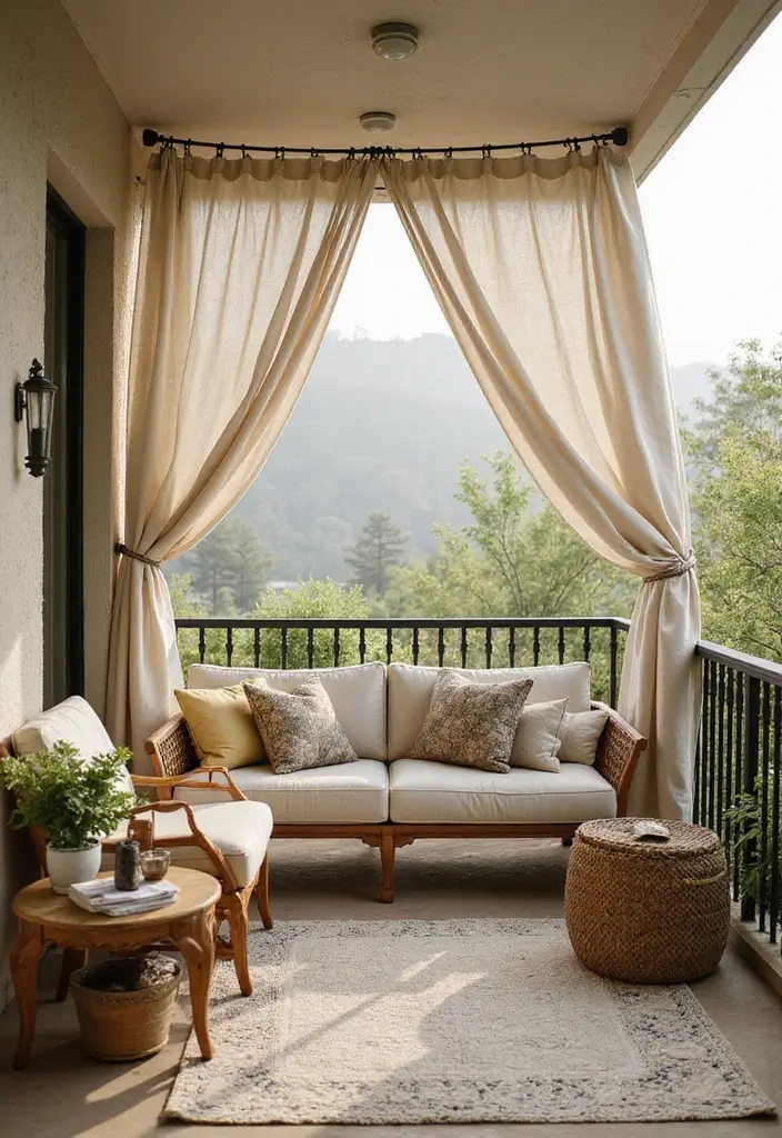 29 Balcony Shade Solutions That Keep You Cool and Cozy 13 29 Balcony Shade Solutions That Keep You Cool and Cozy - 13. Tension Rods for Affordable Solutions