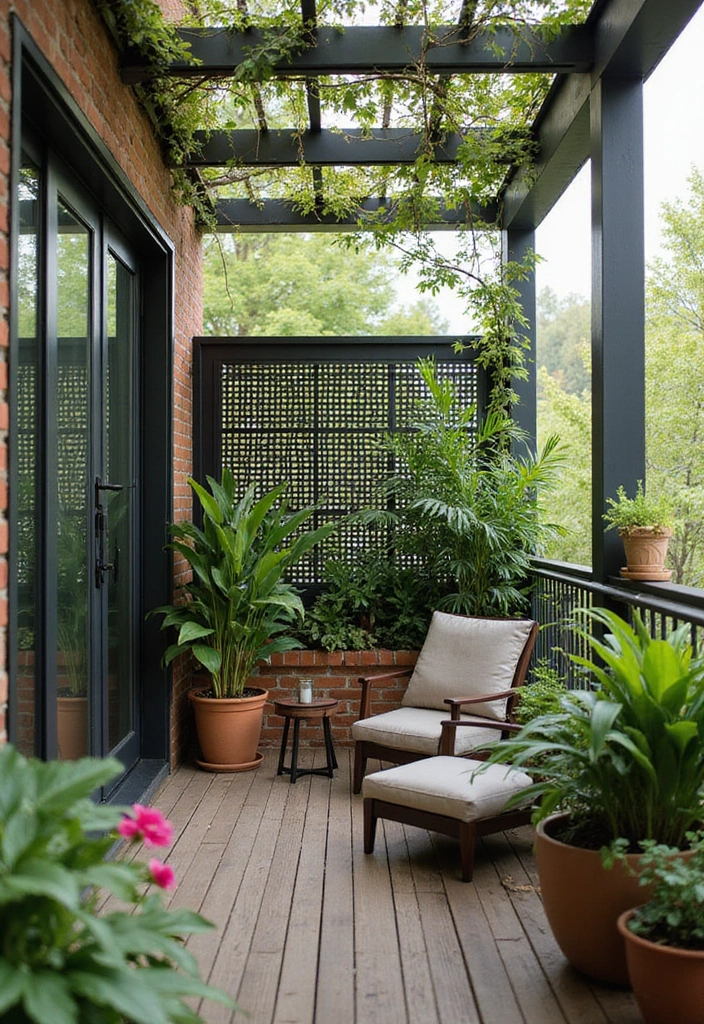 29 Balcony Shade Solutions That Keep You Cool and Cozy 18 29 Balcony Shade Solutions That Keep You Cool and Cozy - 18. Privacy Lattice with Integrated Shade