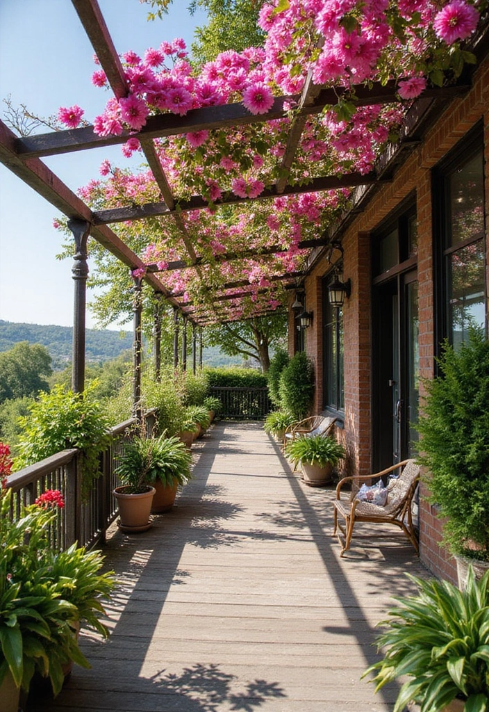 29 Balcony Shade Solutions That Keep You Cool and Cozy 21 29 Balcony Shade Solutions That Keep You Cool and Cozy - 21. Flowering Shade Structures for Natural Beauty