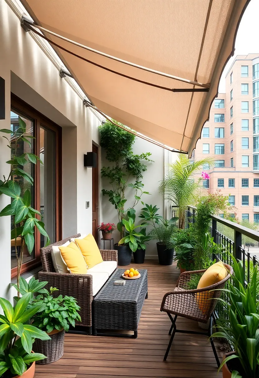 29 Balcony Shade Solutions That Keep You Cool and Cozy 27 29 Balcony Shade Solutions That Keep You Cool and Cozy - 27. Chic Shade Solutions for Urban Gardens