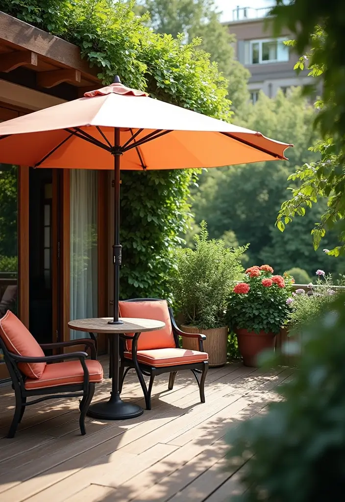 29 Balcony Shade Solutions That Keep You Cool and Cozy 4 29 Balcony Shade Solutions That Keep You Cool and Cozy - 4. Stylish Patio Umbrellas for Chic Shade