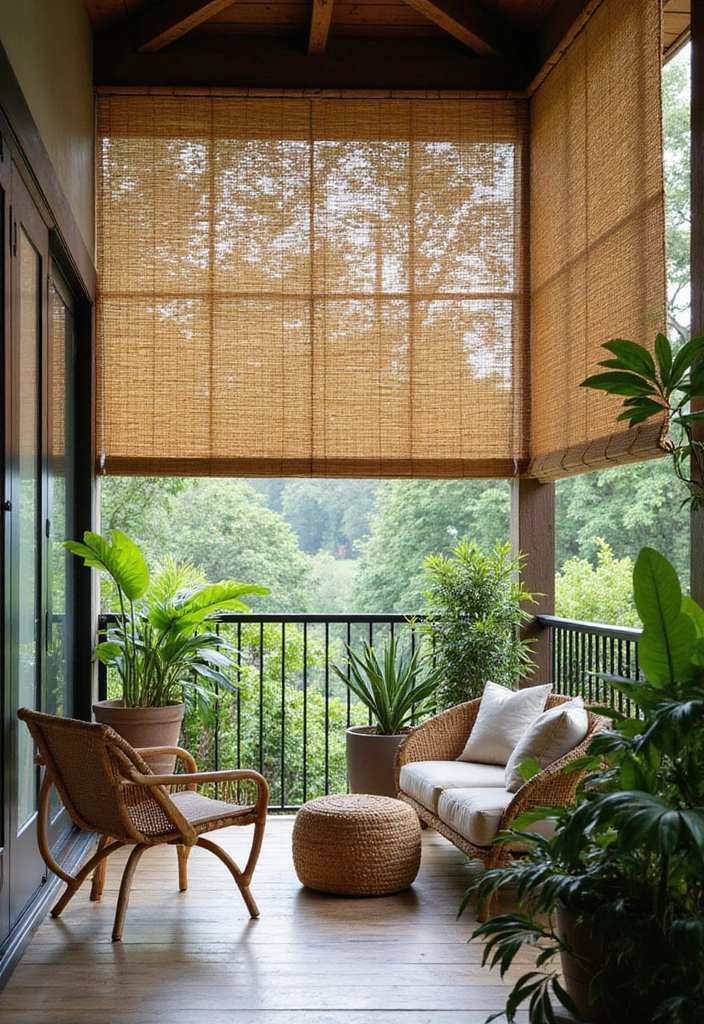 29 Balcony Shade Solutions That Keep You Cool and Cozy 5 29 Balcony Shade Solutions That Keep You Cool and Cozy - 5. Sustainable Bamboo Shades for Eco-Friendly Vibes