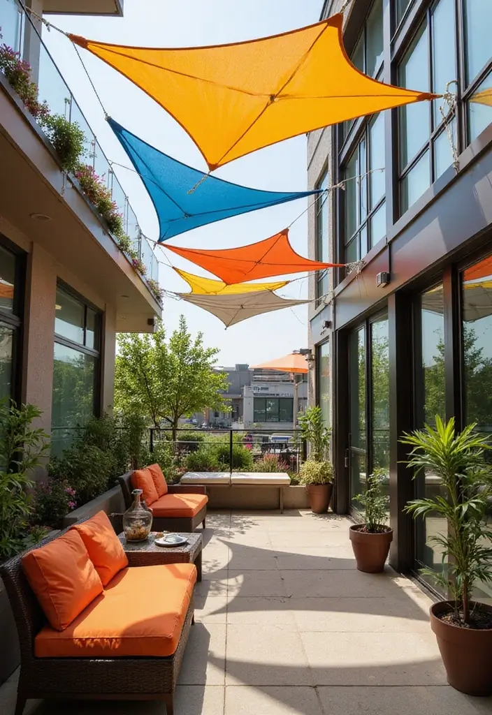 29 Balcony Shade Solutions That Keep You Cool and Cozy 8 29 Balcony Shade Solutions That Keep You Cool and Cozy - 8. Shade Sail Solutions for Modern Flair