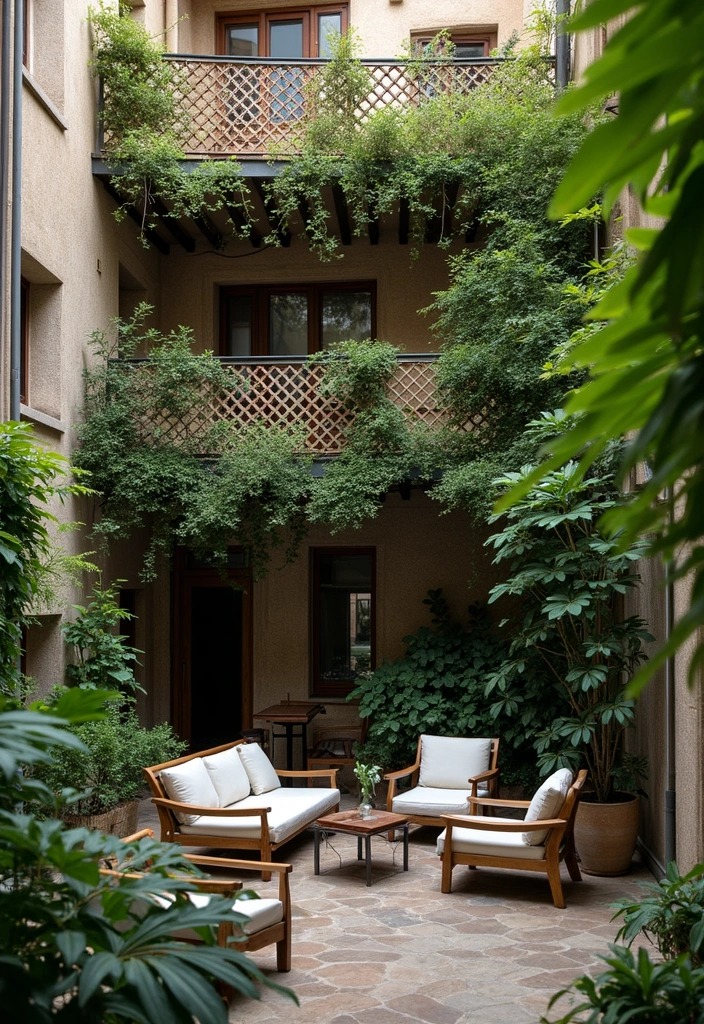 29 Balcony Shade Solutions That Keep You Cool and Cozy 9 29 Balcony Shade Solutions That Keep You Cool and Cozy - 9. Lattice Panels with Climbing Plants