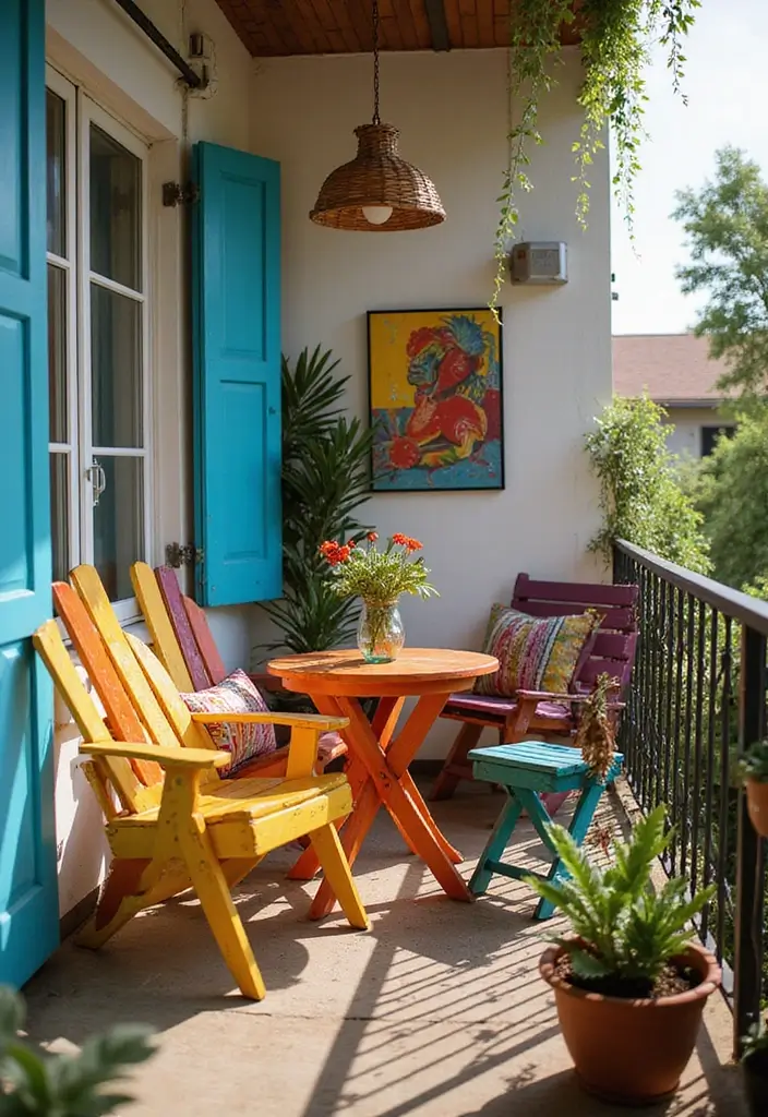 29 Brilliant Ideas for Balcony That Fit Any Budget 15 29 Brilliant Ideas for Balcony That Fit Any Budget - 15. Colorful Outdoor Furniture