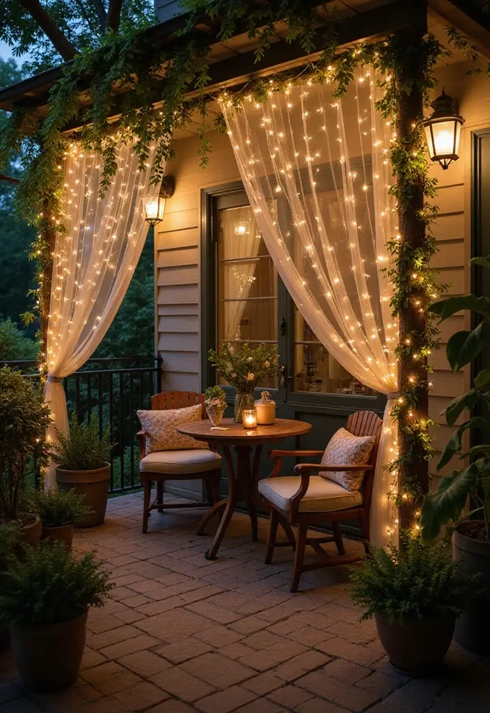 29 Master Bedrooms with Balcony Inspirations That Look Dreamy - 11. Enchanting Fairy Light Canopies