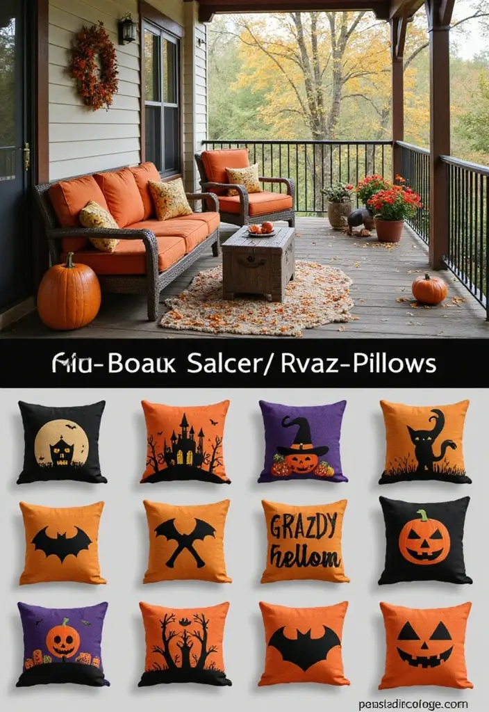 29 Master Bedrooms with Balcony Inspirations That Look Dreamy - 14. Halloween-Themed Throw Pillows