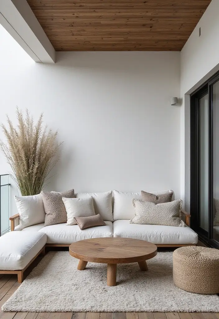 29 Minimalist Balcony Inspirations That Feel Calm and Modern 13 29 Minimalist Balcony Inspirations That Feel Calm and Modern - 13. Layered Textures
