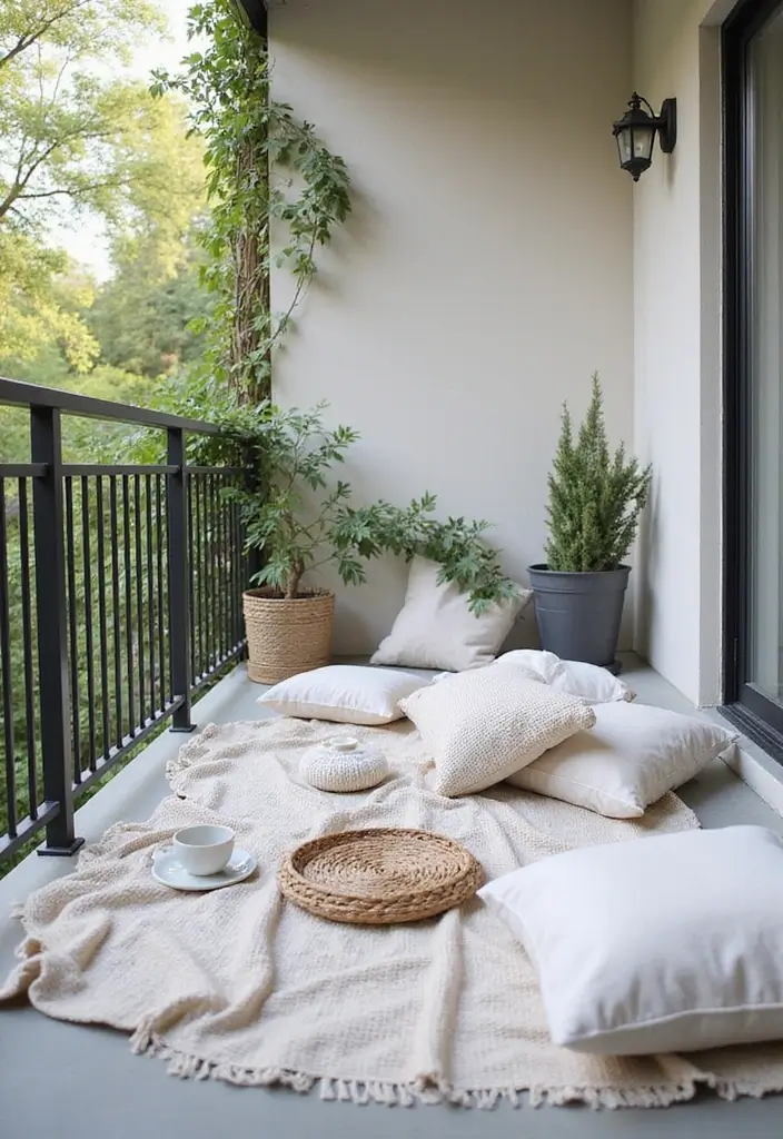 29 Minimalist Balcony Inspirations That Feel Calm and Modern 17 29 Minimalist Balcony Inspirations That Feel Calm and Modern - 17. Cozy Picnic Vibes