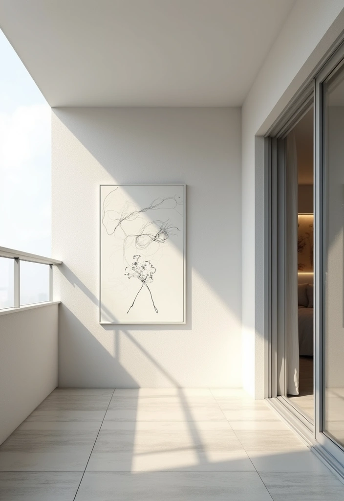 29 Minimalist Balcony Inspirations That Feel Calm and Modern 19 29 Minimalist Balcony Inspirations That Feel Calm and Modern - 19. Minimalist Art Displays